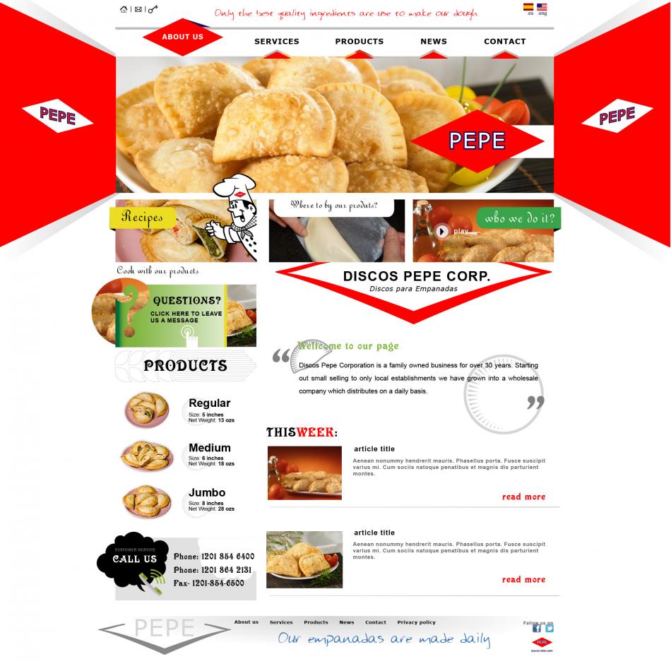 Página web de distribución de empanadillas | Discos Pepe Corporation