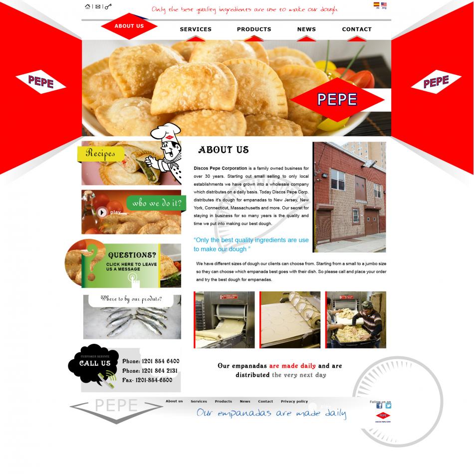 Página web de distribución de empanadillas | Discos Pepe Corporation