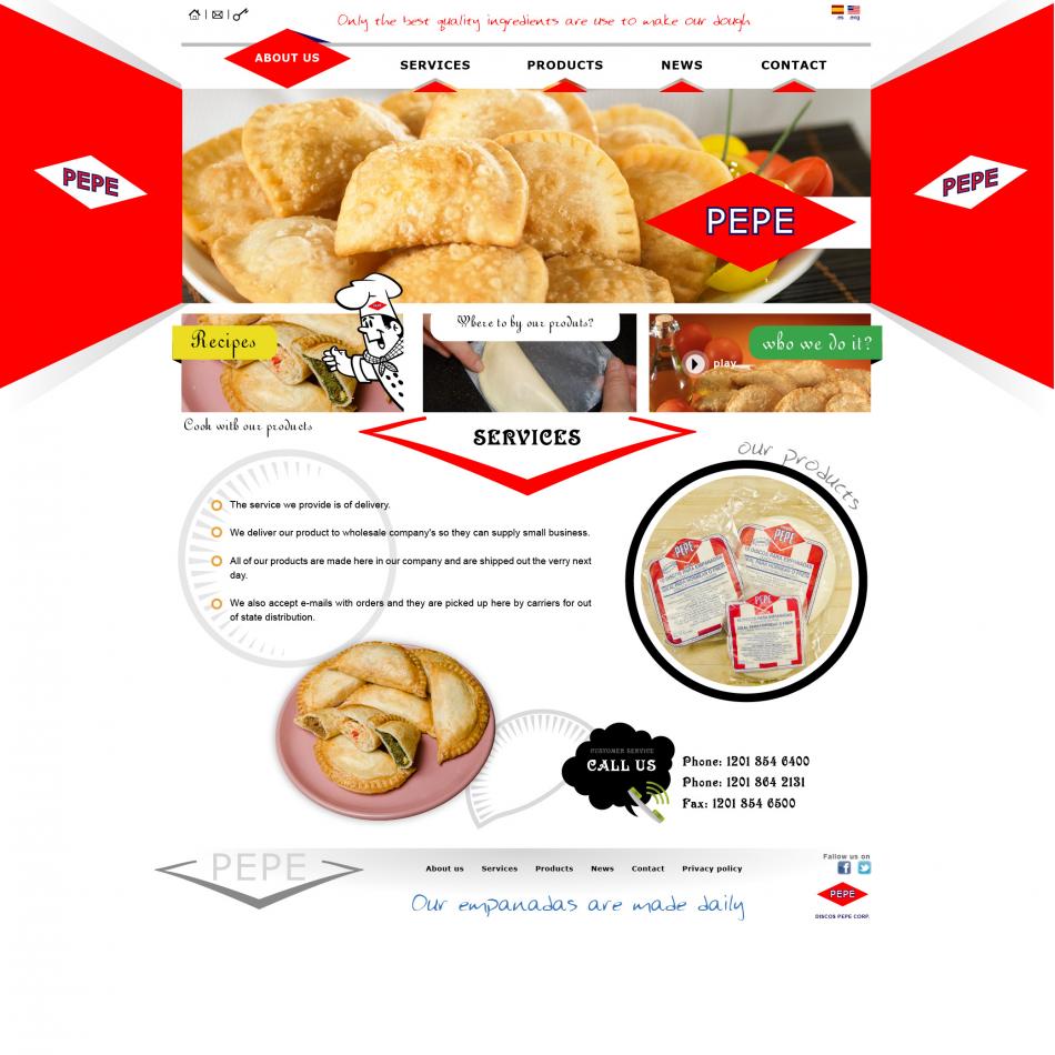 Página web de distribución de empanadillas | Discos Pepe Corporation