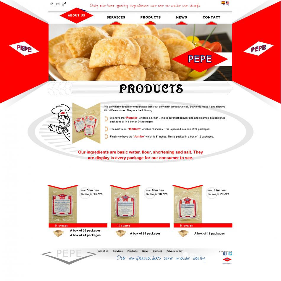 Página web de distribución de empanadillas | Discos Pepe Corporation