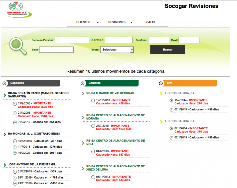 Aplicación de Gestión de depósitos y calderas | SocoGas S.A,