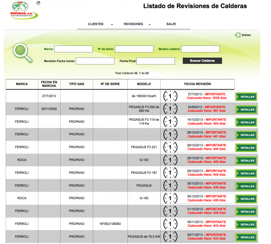 Aplicación de Gestión de depósitos y calderas | SocoGas S.A,