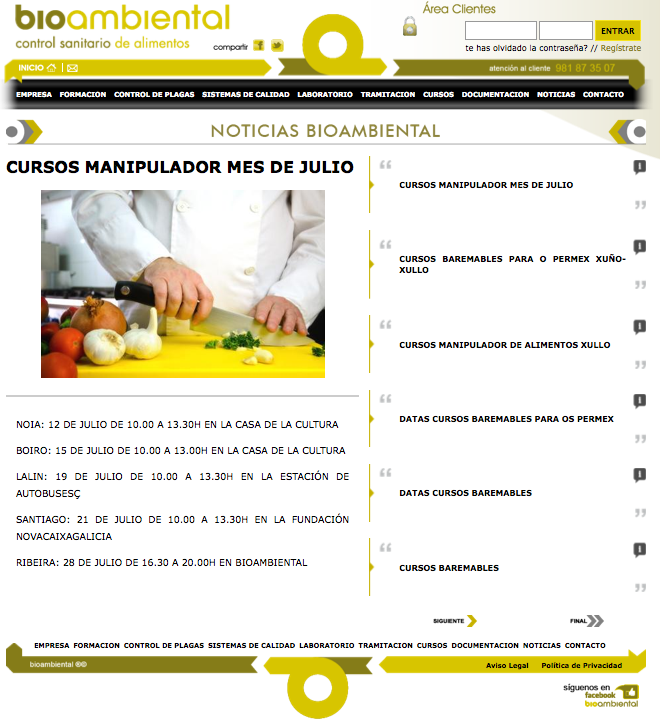 Aplicación web Bioambiental control sanitario de alimentos